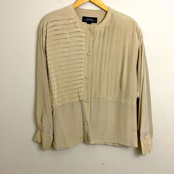 Linda Allard for Ellen Tracy Vintage Pleated Silk Blouse size 6 Office Retro 80s - Picture 1 of 11